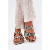 Lee Cooper Patterned Women Slippers On Cork Platform With Buckles Cene