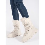 SEASTAR Beige lace-up women's snow boots with fur on the platform Cene