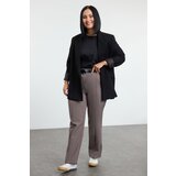 Trendyol Curve Grey High Waist Ribbed Stitched Spanish Leg Woven Fabric Trousers | Shoptok.si