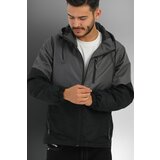 River Club Men's Anthracite-black Two-Color Lined Water-Resistant Hooded Sports Raincoat-Windbreaker with Pocket Cene