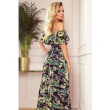 Numoco 194-4 Long dress with frill - green leaves and gold chains | shoptok.hr