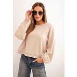 Kesi Włoski Women's sweatshirt with decorative finish at the bottom beige | shoptok.hr