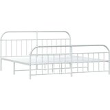 vidaXL Kovinski posteljni okvir z vzglavjem in vznožjem bel 200x200 cm | Shoptok.si