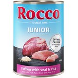  Varčno pakiranje Rocco Junior 24 x 400 g - Puran & telečja srca z rižem | shoptok.hr