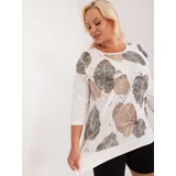 Fashion Hunters Ecru women's plus size blouse with print and slits