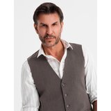 Ombre Men's elegant SLIM FIT herringbone vest - graphite | ePonuda.com