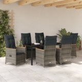  7-delni vrtni jedilni set s blazinami sivi poly ratan | Shoptok.si