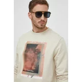 Calvin Klein Bombažen pulover moška, bež barva