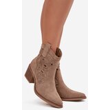 Boto Women's Cowboy Boots with Openwork Pattern Beige Nolvina | Shoptok.si