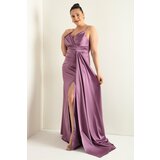 Lafaba Women's Lavender Plus Size Long Satin Evening Dress & Prom Dress Cene