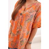 Kesi Włoski Women's cotton blouse with a butterfly pattern and buttons - orange | shoptok.hr