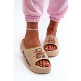 Kesi Lightweight women's slippers with thick sole with teddy bear mousse, dark beige Serefina Cene