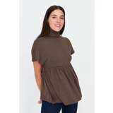 Trendyol Brown Stand Up Collar Loose Fit Knitted Blouse Cene