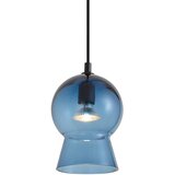 QAZQA Retro viseča svetilka črna z modrim steklom za 1-fazni tirni sistem - Iconic Bell Cene