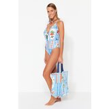 Trendyol Tropical Patterned Double Breasted Regular Leg Swimsuit Cene