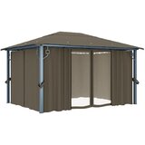  Sjenica sa zastorima i LED svjetlima 400 x 300 cm smeđe-siva | shoptok.hr