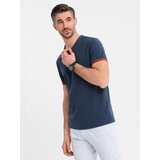 Ombre Men's T-shirt with contrasting inserts and v-neck - navy blue | Shoptok.si