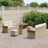 vidaXL 8-delni vrtni kavč set z blazinami Bež Poli ratan Akacija | Shoptok.si
