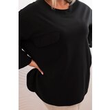 Kesi Włoski Plus Size women's blouse with cotton, featuring a pocket and rolled-up sleeves black | shoptok.hr