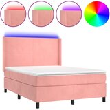  Krevet box spring s madracem LED ružičasti 140x190cm baršunasti | shoptok.hr