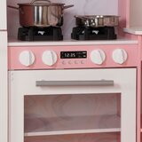 Ginger Home Velika kutna dječja drvena kuhinja s tekućom vodom, svjetlom i zvukom, ružičasta, 134x80x99 cm | shoptok.hr