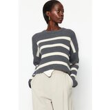 Trendyol Anthracite Crop Striped Knitwear Sweater | Shoptok.si