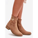 Boto PE2 Women'S Ankle Boots With Zipper And Decorative Detail Eco Suede Beige Lerioria | ePonuda.com
