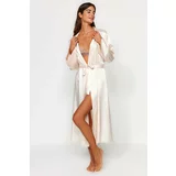 Trendyol Beige Belted Satin Woven Dressing Gown