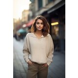 Trendyol Beige Thessaloniki/Knitwear Look, Zippered Relaxed/Comfortable, Knitted Sweatshirt | Shoptok.si