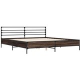  Posteljni okvir rjav hrast 180x200 cm inženirski les in kovina | Shoptok.si