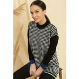 By Saygı Houndstooth Patterned Striped Sleeves and Hem Comfort Fit Knitwear Tunic
