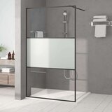 Pregrada za tuš crna 115 x 195 cm s napola mutnim staklom ESG | shoptok.hr