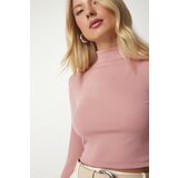 Happiness İstanbul Women's Dry Rose Standing Collar Corduroy Camisole Crop Blouse Cene