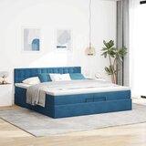  Otomanski posteljni okvir z vzmetnicami moder 200x200cm žamet | Shoptok.si