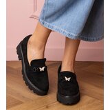 Gemre Black women's moccasins with a zirconia butterfly Mokka | Shoptok.si
