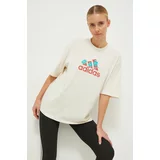 Adidas Bombažna kratka majica ženski, bež barva