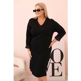 Kesi Włoski Plus Size women's dress in butter color with a V-neck and sleeves black Cene