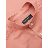 Ombre Men's linen shirt with stand-up collar and pocket REGULAR FIT - pink | Shoptok.si