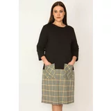 Şans Women's Plus Size Black Skirt Plaid Patterned Pocket Dress
