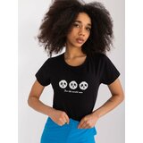 Fashion Hunters Black cotton T-shirt with pandas BASIC FEEL GOOD Cene