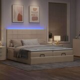 vidaXL Otomanski posteljni okvir z vzmetnicami krem 160x200 cm blago, (21608699) | Shoptok.si