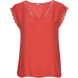 Only Majice s kratkimi rokavi ONLJASMINA S/S V-NECK LACE TOP Rdeča | Shoptok.si
