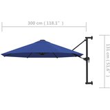  Zidni suncobran s metalnom šipkom 300 cm plavi | shoptok.hr
