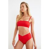 Trendyol Red Textured V Cut High Waist Bikini Bottom | shoptok.hr