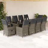vidaXL vrtna bistro garnitura 11-delna z blazinami siv poli ratan | Shoptok.si