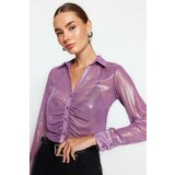 Trendyol Lilac Gathered Shiny Transparent Woven Shirt Cene
