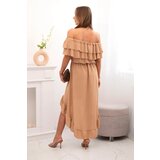 Kesi Włoski Women's off-the-shoulder dress with a longer back camel | Shoptok.si