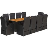 vidaXL 11-dijelni vrtni blagovaonski set s jastucima poliratan crni | shoptok.hr