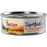 Purizon 22 + 2 gratis! mokra hrana za mačke - Divji prašič s slanikom, sladkim krompirjem in jabolkom 24 x 70g