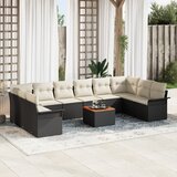vidaXL 11-delni set vrtnega kavča s blazinami Črni Poli Ratan Akacija | Shoptok.si